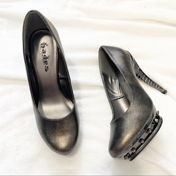 Hades Predator pewter chrome heels steampunk 9 spiked leather gray - Picture 3 of 9